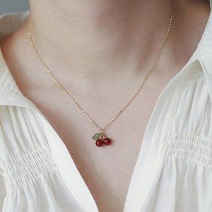 Cherry Necklace Carnelian Cherry Pendant Necklace Fruit Minimalist Necklace Red